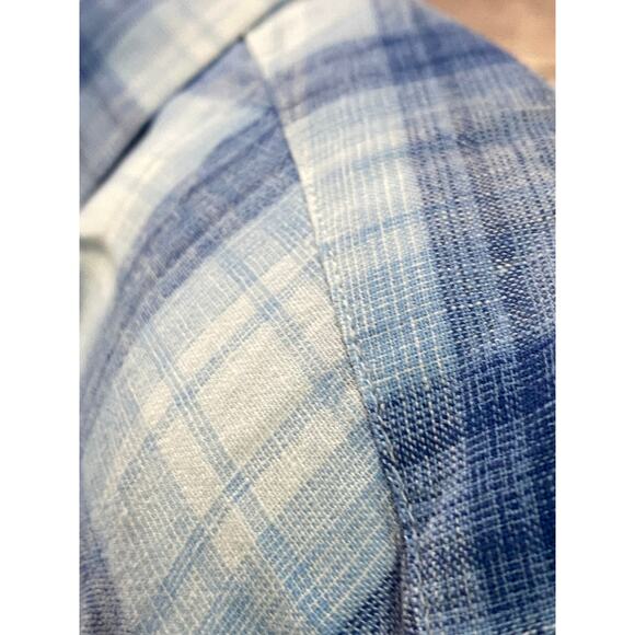 Gap Men’s Plaid Linen Blend Blue Button Down Classic Shirt Long Sleeve XL - Picture 8 of 8